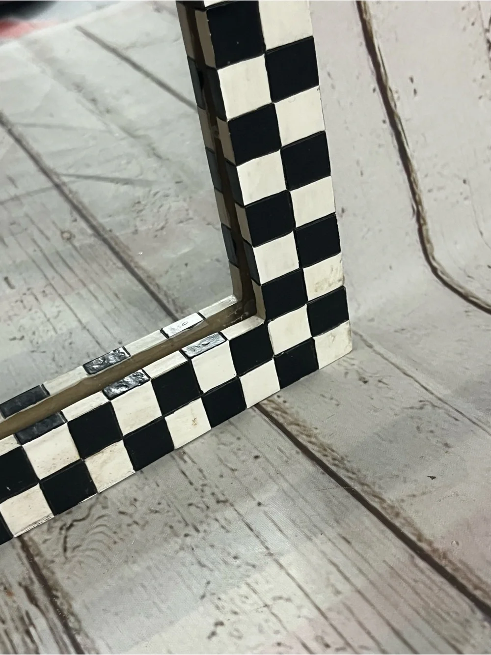 Arched Farmhouse Scene Black and White Checkered Wall Mirror